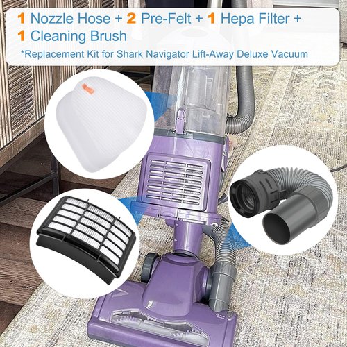 Aymthgt Vacuum Hose Filter Replacement Part Compatible for Shark Navigator Lift-Away NV350 NV351 NV352 NV355 NV370 UV440, 1 Nozzle Hose + 2 Pre-Felt + 1 Hepa Filter, Replace #193FFJ & XHF350 & XFF350