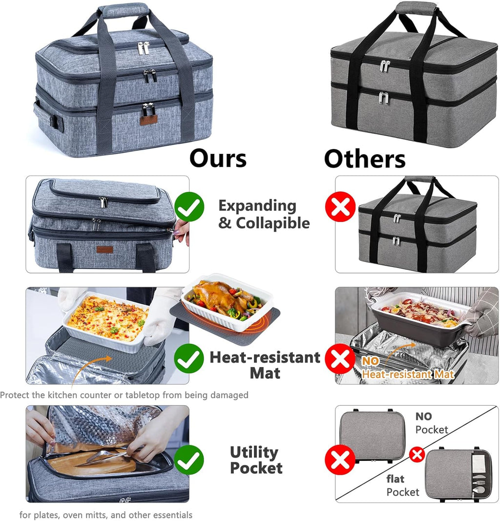 BAGSPRITE Insulated Casserole Carrier - Expandable Thermal Tote for Hot or Cold Food | Fits 9" x 13" Dish