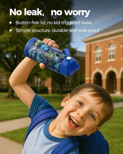 Choco Mocha Kids Insulated Water Bottle - Stainless Steel, 14Oz, Monster Truck Design