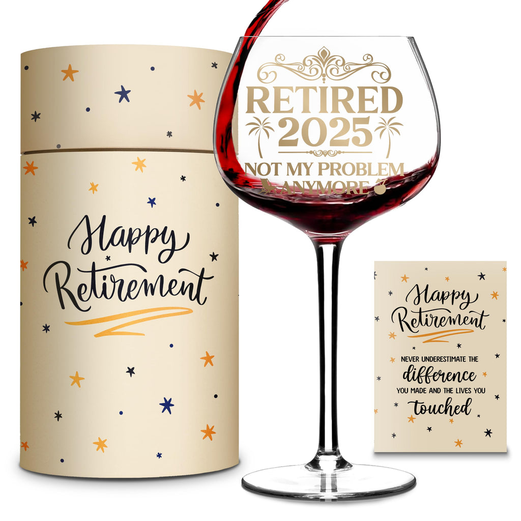 Retirement Gifts for Women 2025 - Cool Retirement Gifts, Retired 2025 Not My Problem Anymore Wine Glass 16 Oz, Happy Retirements Party Decoration, Retired Gift Idea For Coworkers Woman Colleague Boss