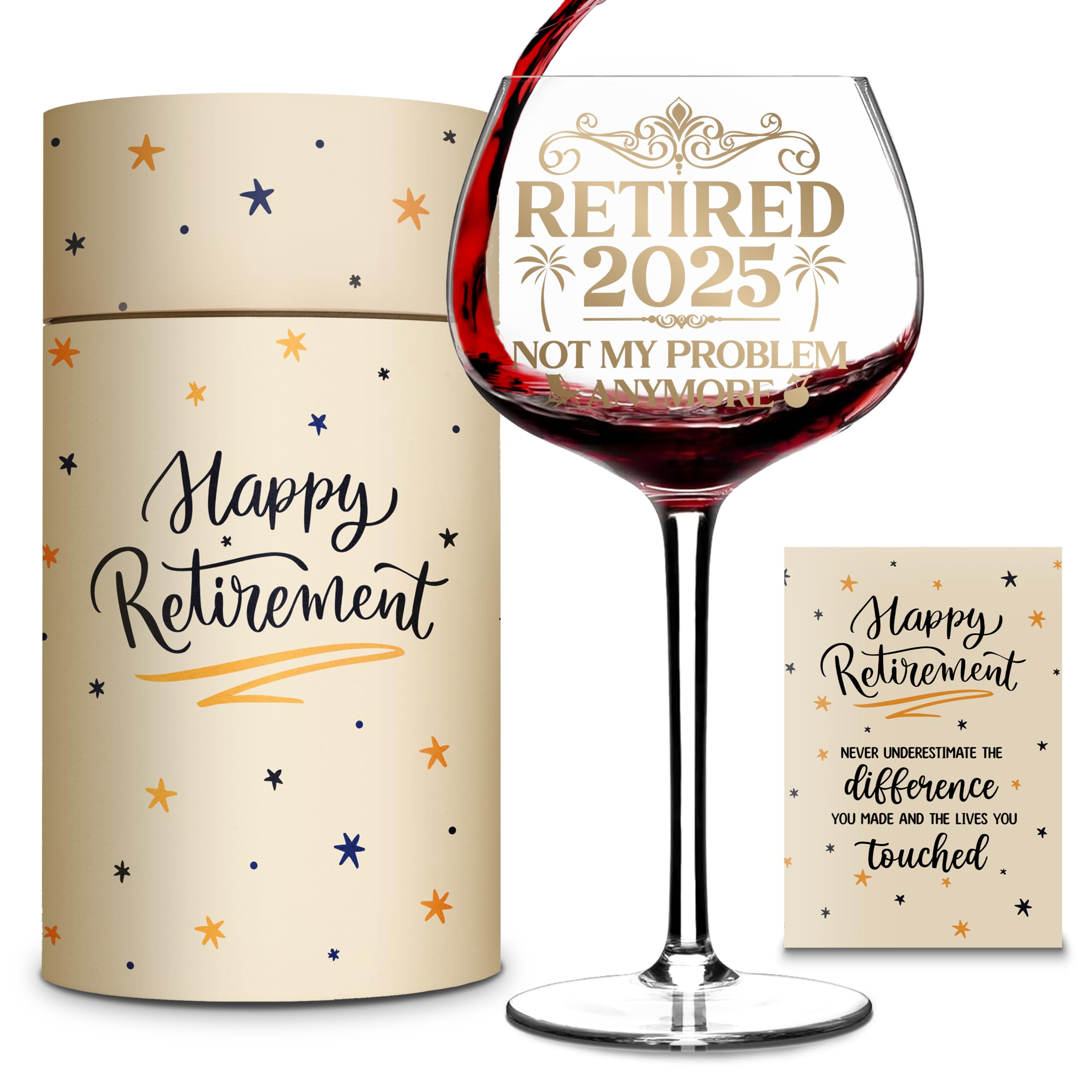 Retirement Gifts for Women 2025 - Cool Retirement Gifts, Retired 2025 Not My Problem Anymore Wine Glass 16 Oz, Happy Retirements Party Decoration, Retired Gift Idea For Coworkers Woman Colleague Boss