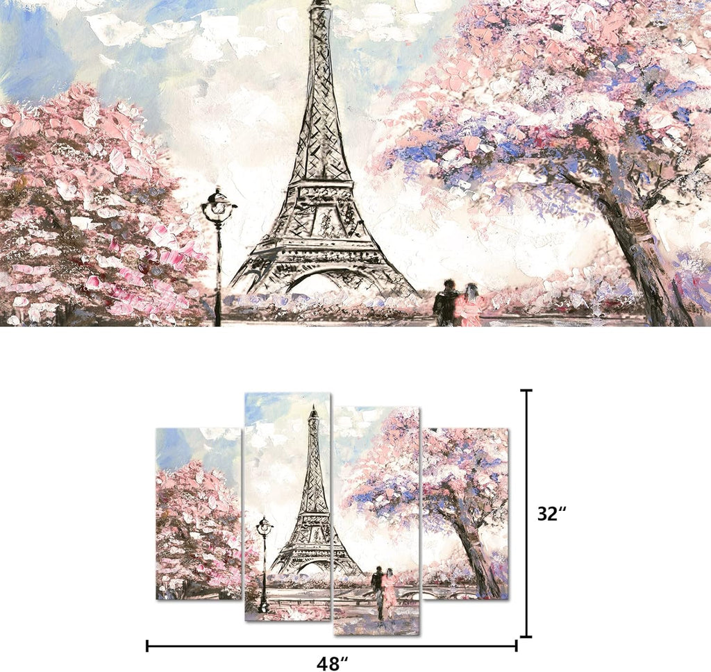 Visual Art Decor Pink Eiffel Tower Wall Art - Romantic Paris Landscape for Living Room | Framed 34"x48"