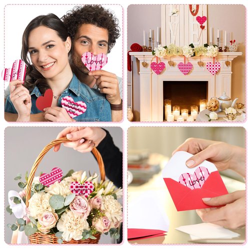 Cholemy 180 Pcs Valentine's Day Cards with Envelopes Blank Heart Shaped Greeting Cards Funny Paper Cutouts Gummed Envelopes for Valentine's Day Anniversary Weddings Invitations, 4 x 6 Inch (Stripes)