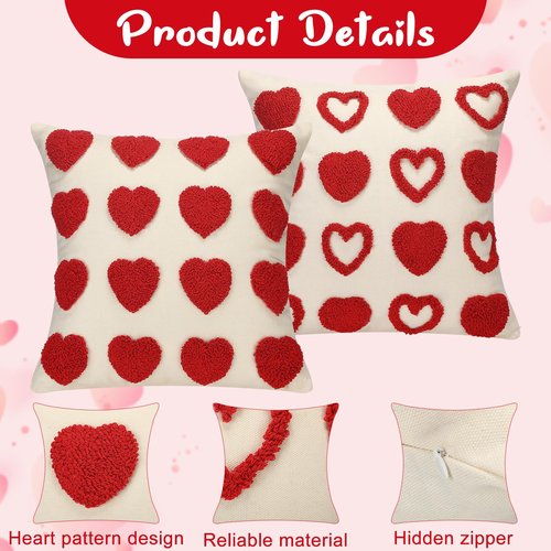 Mixweer 2 Pcs Valentines Day Throw Pillow Covers 18 x 18 Inch Love Heart Decorative Pillow Covers Soft Plush Faux Fur Valentines Cushion Pillowcase for Valentine‘s Day Couch Sofa Home Decor Gift(Red)