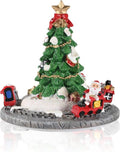 iStatue Rotating Musical Christmas Tree Figurine - 6” Tall Resin Holiday Decoration with Santa Train, Plays “Merry Christmas”