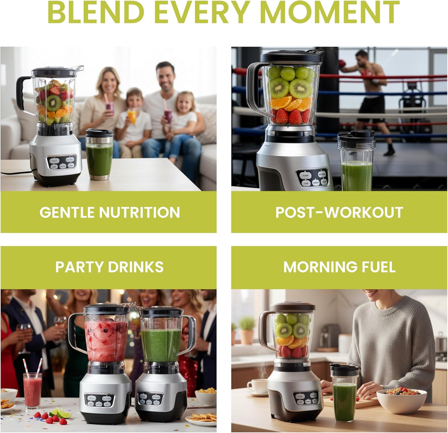 Simple Deluxe Smoothie Blender - 1200W Powerful Kitchen Blender with 60 oz Capacity & BPA-Free Cups | Silver