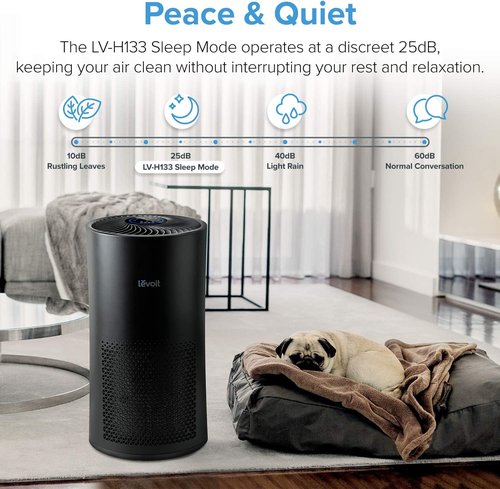 LEVOIT Air Purifier - Large Room with Air Quality Monitor & 3-in-1 Filter | Quiet Operation, Black
