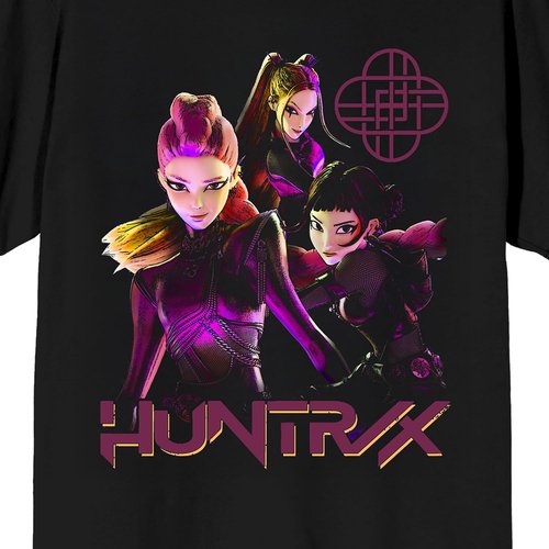 Huntrix Kpop Demon Hunters T-Shirt - Stronger Together Black Crew Neck Short Sleeve