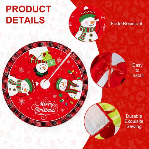 48 Inch Merry Christmas Tree Skirt - Large Red Xmas Tree Skirts Mat Decoration, Cute Winter Snowman Round Skirt for Indoor Outdoor Home Christmas Tree Decorations Holiday Party Decor