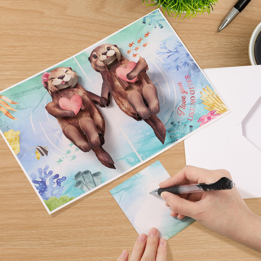 Thboxes Anniversary Card, Otter 3D Pop Up Anniversary Cards, Birthday Card for Wife, Husband, Couple, Mom, Funny Valentines Cards with Message Note & Envelope for Him, Her, Girlfriend, Boyfriend
