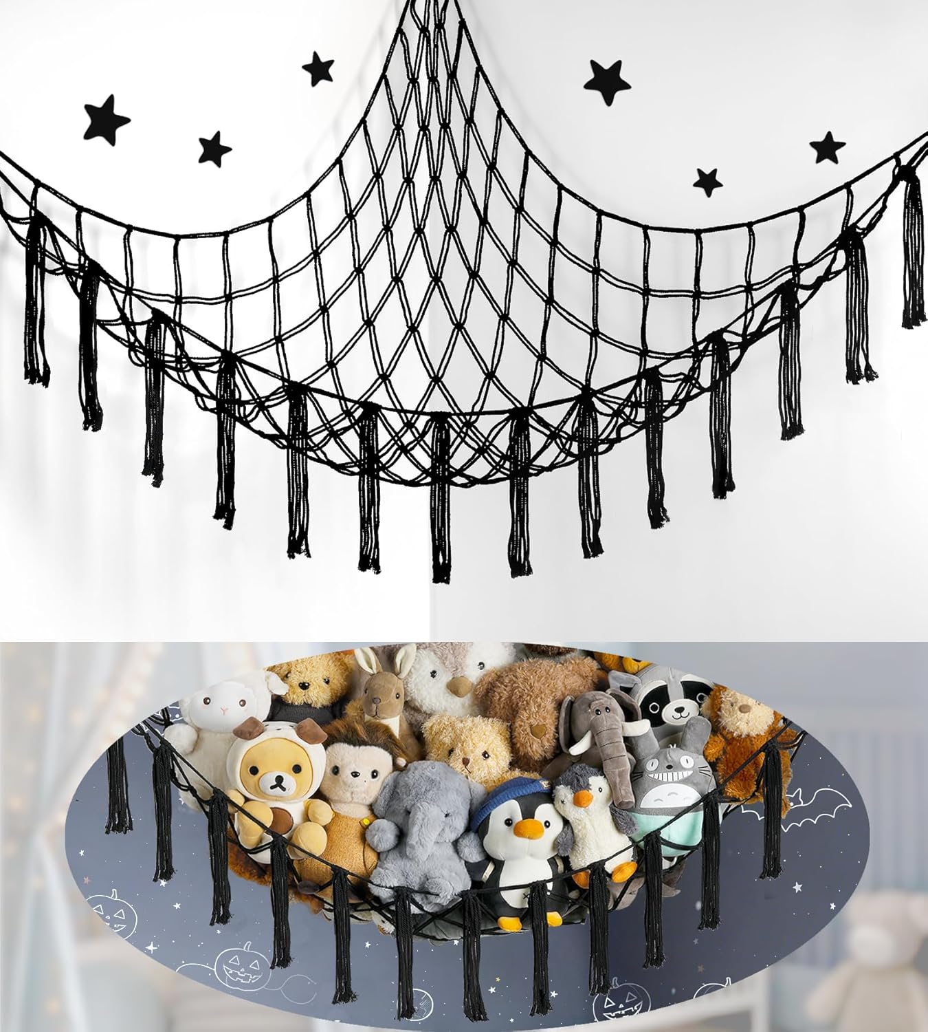Skiennix Stuffed Animal Storage Hammock - Large Net Organizer for Plush Toys | Cute Room Decor