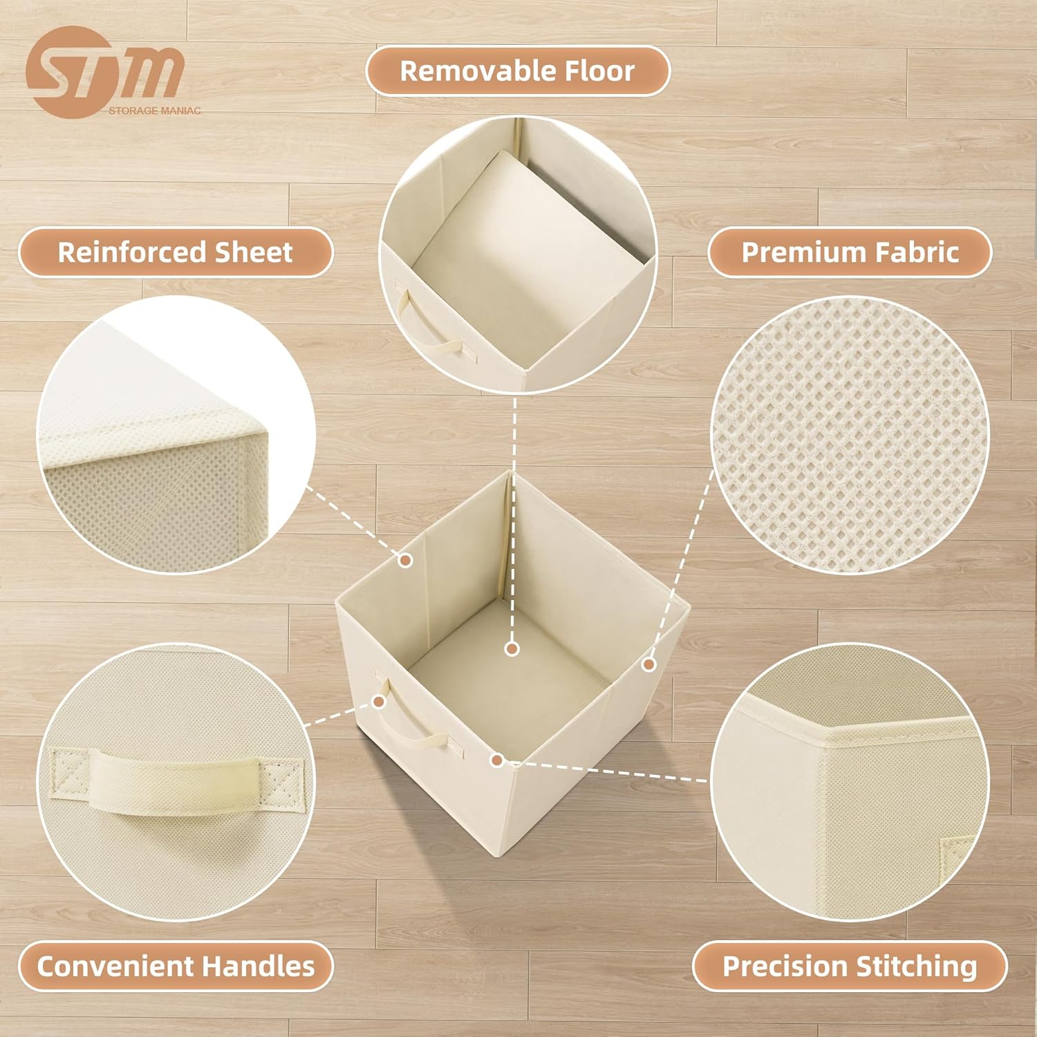Storage Maniac Storage Cubes - 11 Inch Collapsible Bins with Handles | 10-Pack Beige Fabric Organizers