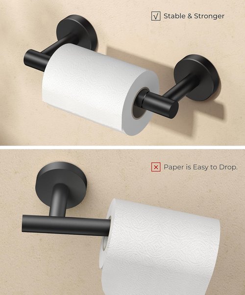 FORIOUS Black Toilet Paper Holder - Wall-Mounted Design with 24-Inch Towel Bar for Bathroom