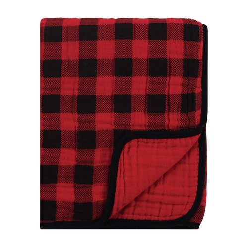 Hudson Baby Unisex Baby Muslin Tranquility Quilt Blanket, Buffalo Plaid, One Size