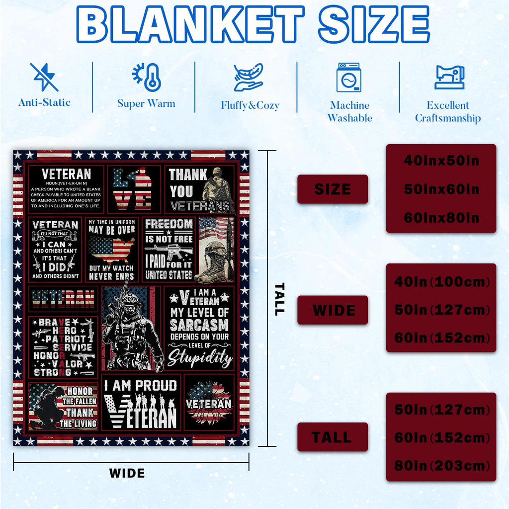 BUUGVIIL Veteran Gifts for Men Dad Husband, Fathers Day Birthday Retirement Gifts for Veterans, Navy/Army/Air Force Veteran Gifts, Hard Head Veterans Blanket 50"x60"
