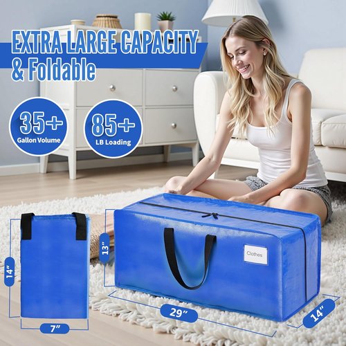 BAGAIL Heavy Duty Moving Bags - Extra Large Storage Totes with Strong Handles | 2-Pack, Blue