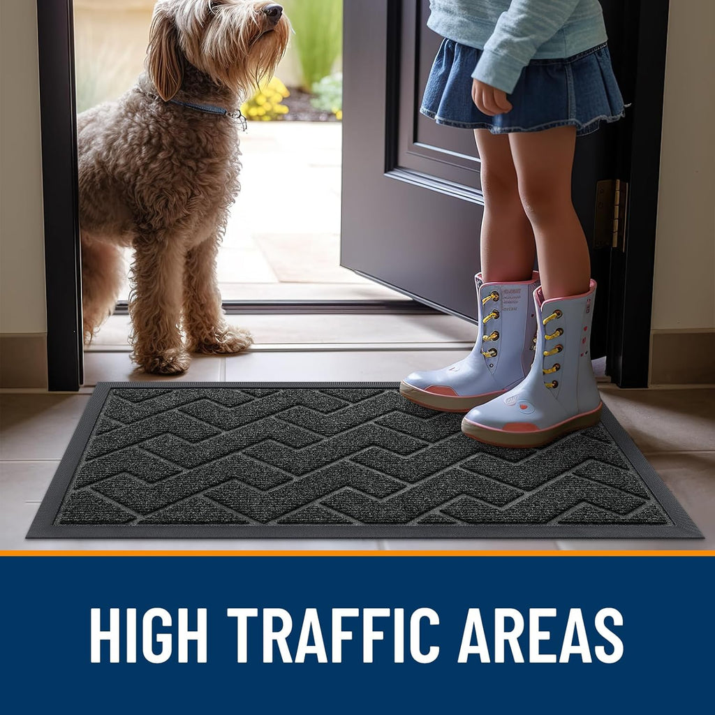 OLANLY Waterproof Front Door Mat - All-Season Indoor Outdoor Doormat, Sturdy Natural Rubber, Herringbone Brick (Black, 47x23)