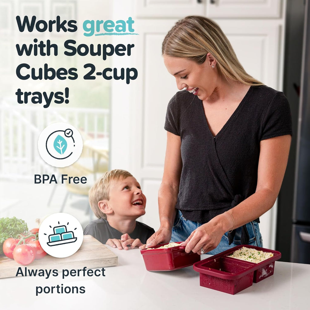 Souper Cubes Stoneware Baking Dishes - Premium Mini Ceramic with Silicone Covers, Set of 2 | 5" x 5", Cranberry