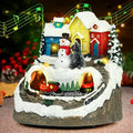 Skiennix Musical Resin Snowman Figurines - Spinning Train & LED Lights | Holiday Indoor Decor