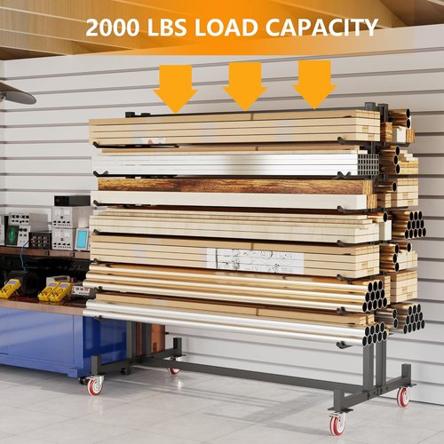 Lumber Storage Rack | Heavy-Duty 2000lbs Freestanding Pipe Rack with 7 Tiers & 4 Casters - Black, 59.84"L x 35.43"W x 65.74"H