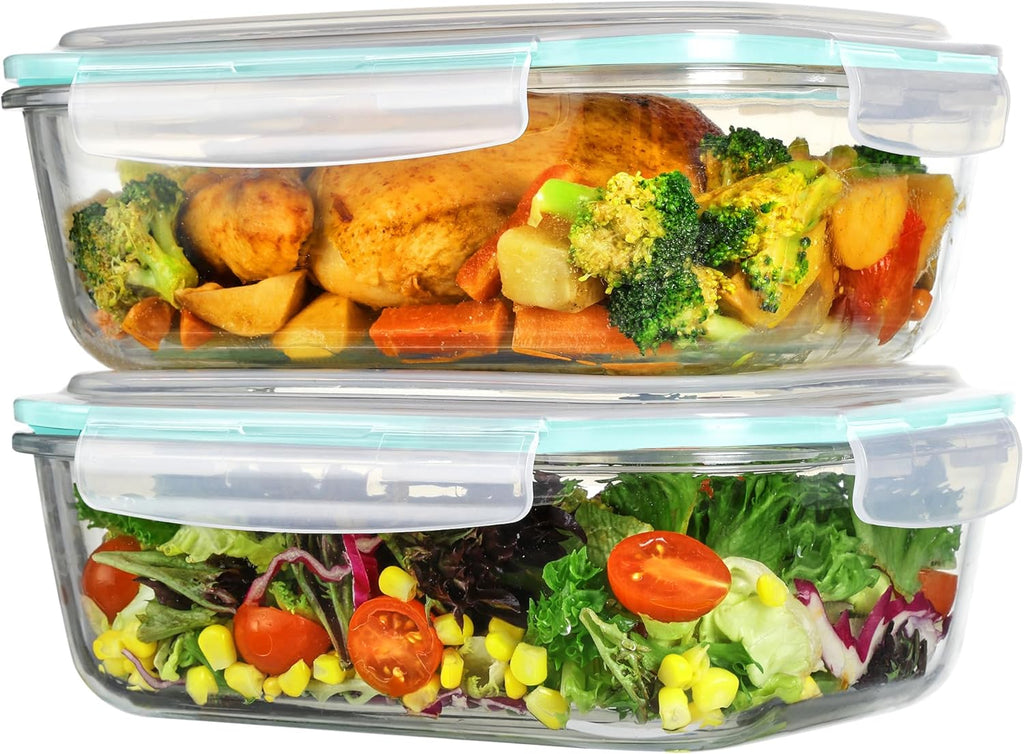 Vtopmart Large Glass Food Storage Containers - 2-Pack 76.4oz with Airtight Snap Lids | Leak-Proof, Microwave & Oven Safe, Green