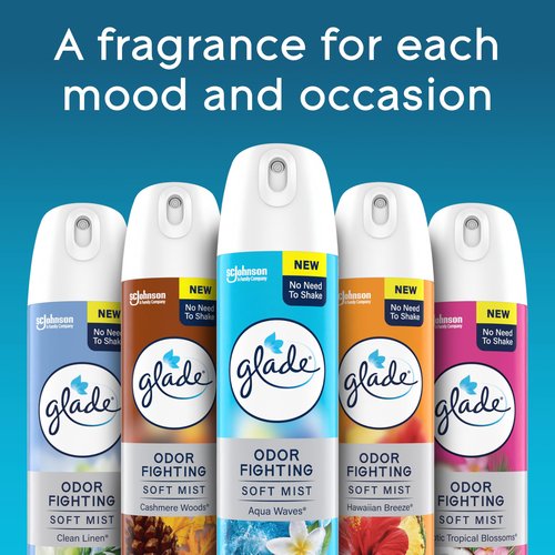 Glade Air Freshener Room Spray, Aqua Waves Scent, Odor Fighting to Deliver Long Lasting Freshness, 8 Oz, 2 Count