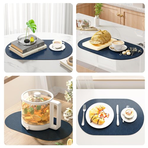 DOLOPL Placemats Set of 6, Oval Reversible Wipeable & Heat Resistant Place Mats, Modern Faux Leather Table Mats for Kitchen, Neutral Tablemats for Dining Table Decor, Wedding, Party(Navy Blue)