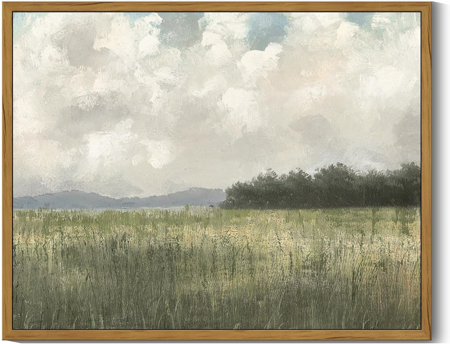 SHENIFY Vintage Landscape Wall Art - Country Meadow Scenery Retro Painting | 11x14in Natural Frame