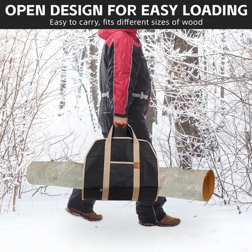 GoCampDirect Firewood Carriers with Handles - 39×18Inch Log Carrier | 1680D Canvas Water Resistant Tote Wood Carrying Bag for Camping Indoor