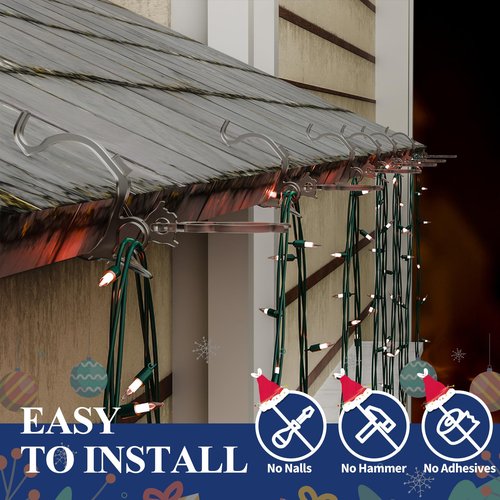 IFLOH Holiday Light Clips [Set of 200] Christmas Outdoor Light Clips - Mount to Shingles & gutters - Works with Mini, C6, C7, C9, Rope, Icicle Lights - No Tools Required