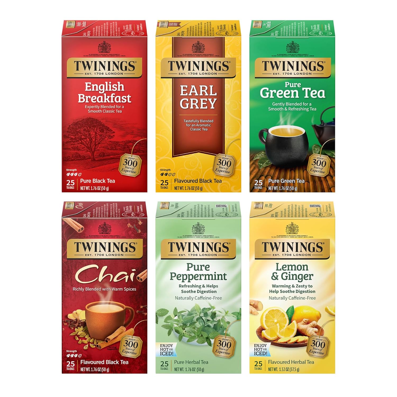 Twinings Variety Pack Tea Bags - 25 Count (Pack of 6) | Includes English Breakfast, Earl Grey & More