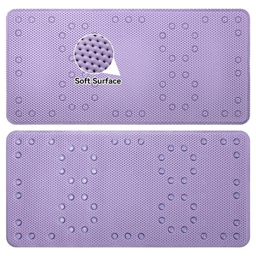 Bathtub Mat Non Slip 36” X 17” Purple Shower Mat Soft Foam Bath Mats for Bathroom Tub, Bathtub Mat with Drain Holes, Suction Cups, Shower Mat Non Slip