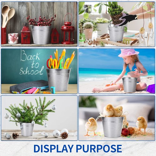 Didaey 24 Pack Galvanized Metal Buckets Bulk 6 Inch Small Ice Buckets Iron Candy Pail with Handle for Garden Planters Vase Table Centerpieces Crafts Wedding Party Favors Accessories Decorations