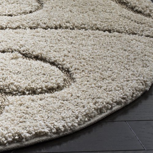 SAFAVIEH Florida Shag Collection Area Rug - 3'3" Round, Cream & Beige, Scroll Design, Non-Shedding & Easy to Clean, High-Low Plush Pile, Ideal for Living Room, Bedroom, Dining Space (SG455-1113)