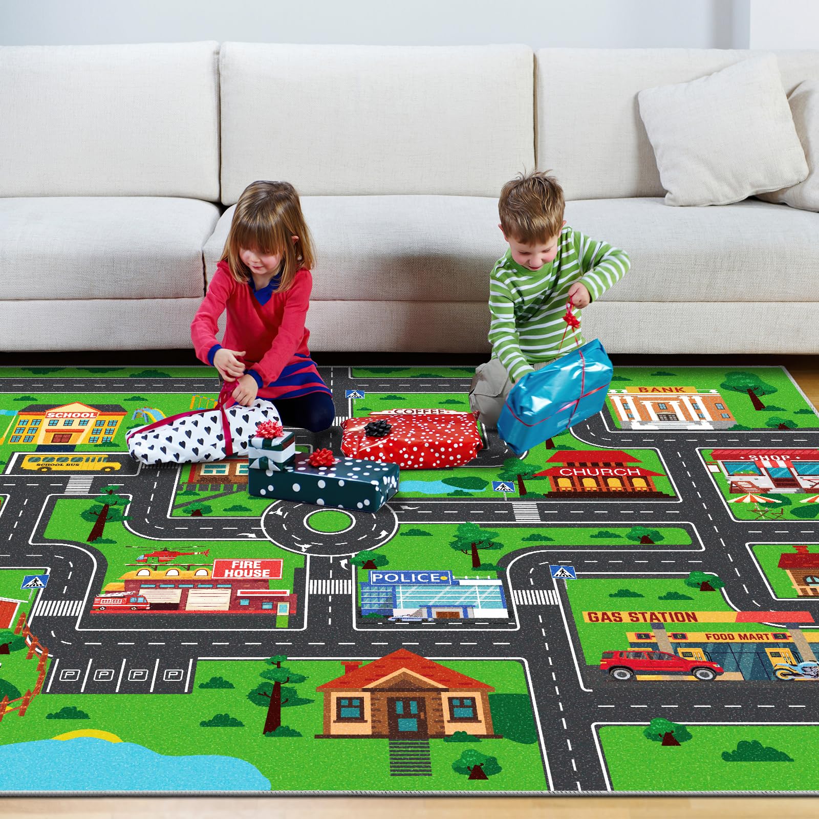 Kids Carpet Car Play Rug, City Life Traffic Road Kids Rug Playmat,Non Slip Children Educational Game Car Mat Area Rug for Playroom Boys Bedroom Classroom (59X39.4 INCH, Style 1)