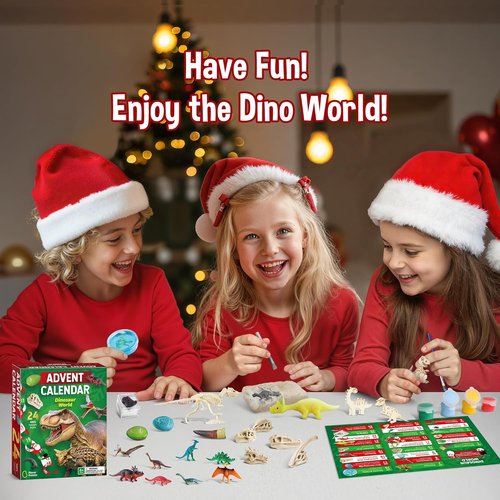 Dinosaur World Advent Calendar - 24 Days of Prehistoric Surprises with Dino Figurines & Fossil Dig | Perfect Christmas Gift for Kids