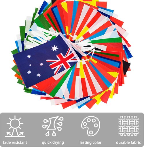 International Flags Bunting Banner - 200 Countries String Flag Decoration for World Cup, Olympic & Sports Events