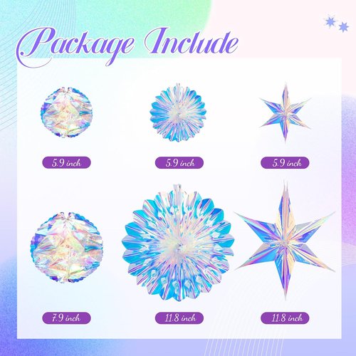 BTSD-Home Iridescent Party Decorations - Holographic Honeycomb Balls & 3D Star Ornaments | Perfect for Birthdays, Weddings & Baby Showers
