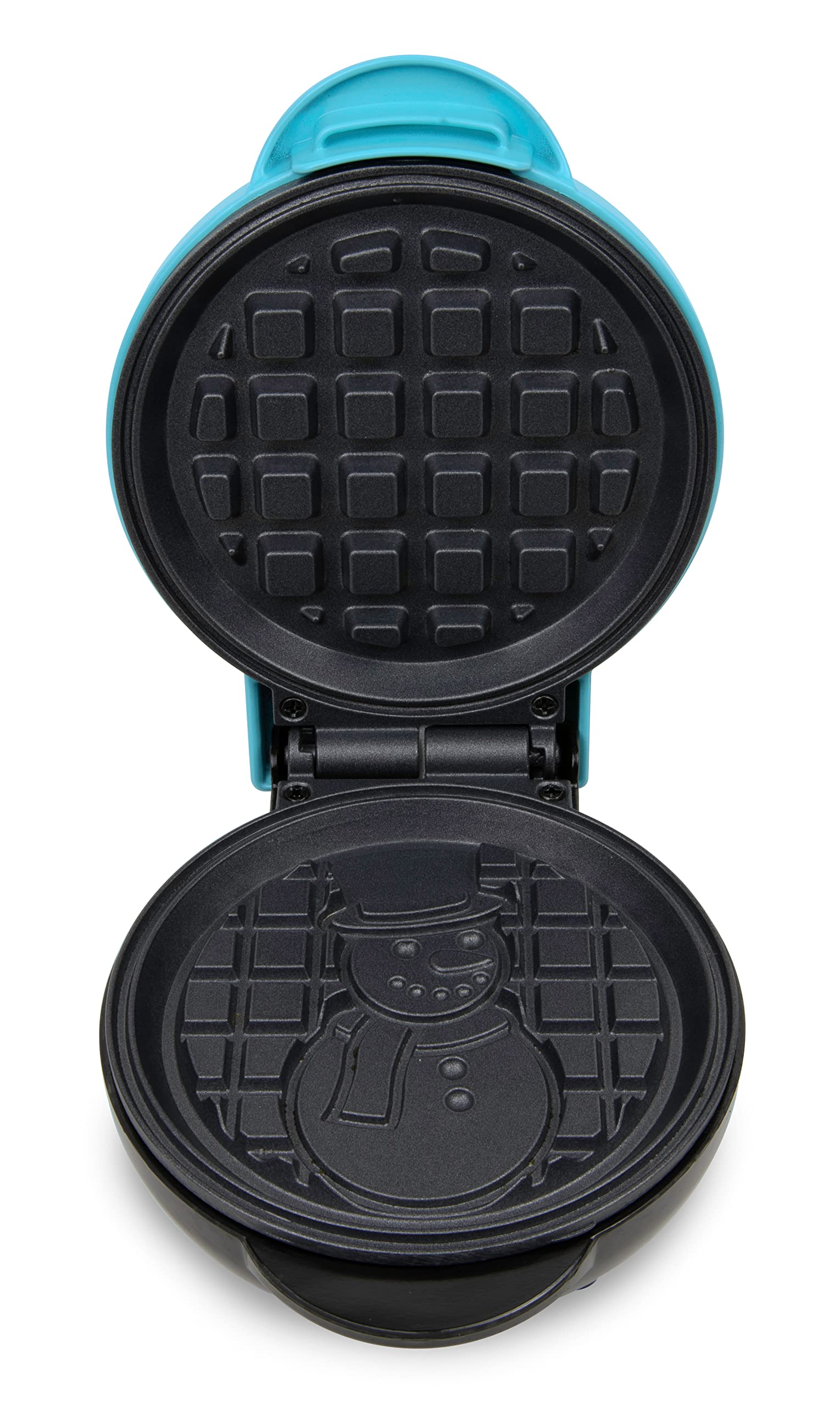 Nostalgia MyMini Personal Electric Snowman Waffle Maker, 5-Inch Cooking Surface, Waffle Iron for Hash Browns, French Toast, Grilled Cheese, Quesadilla, Brownies, Cookies, Blue