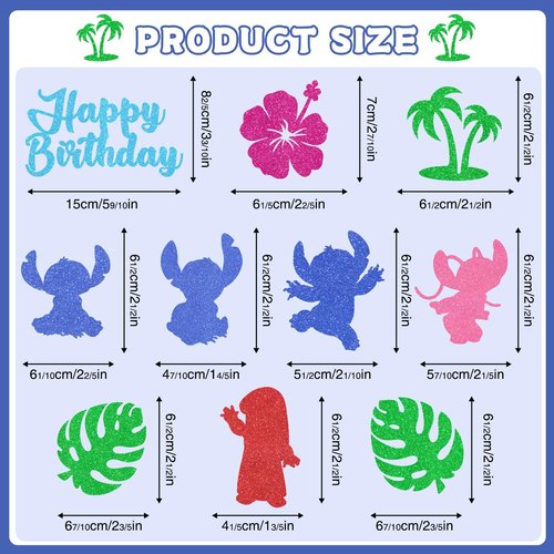10pcs Glitter Cartoon Birthday Decorations Cake Toppers, Cute Cartoon Birthday Party Cake Decorations For Boys Girls Birthday Party Baby Shower Party