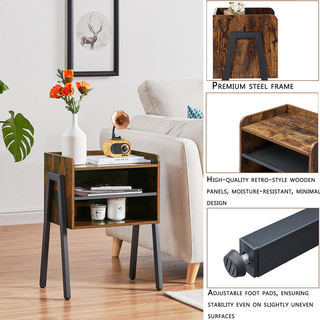 VECELO Nightstand Industrial Side Table/End Table/Stackable Accent Furniture with 2-Tier Open Storage Shelves for Bedroom, Living Room and Small Spaces