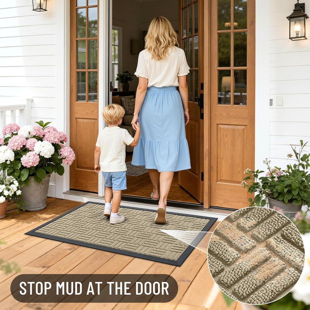 OLANLY Heavy-Duty Front Door Mat - Absorbent Natural Rubber, Non-Slip, 29.5x17 Inches | Stain & Fade Resistant, Beige