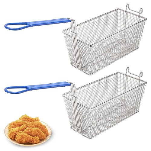 MAHOOMMAKH 2Pcs Deep Fry Basket - 13.2"x 6.5"x 5.9" Stainless Steel Fry Baskets with Handle for Commercial Restaurant Kitchen for Deep Fryer