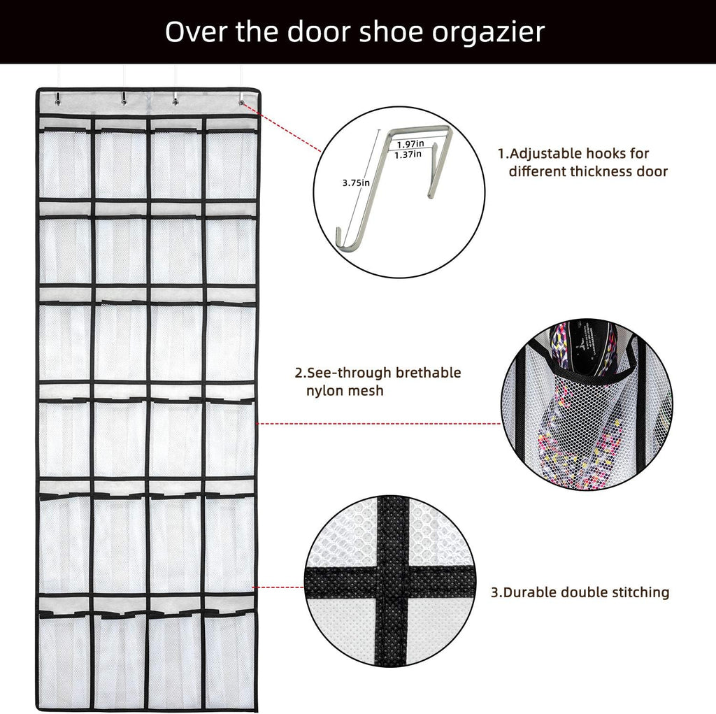 SAVERHO Over The Door Shoe Organizer - 24 Mesh Pockets for Efficient Storage | White Hanging Shoe Rack