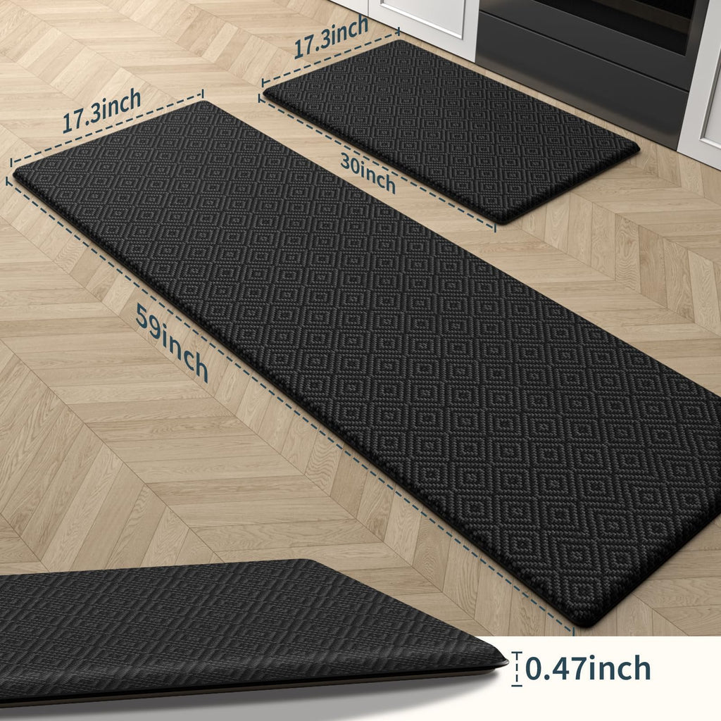 Mattitude Kitchen Mat 2PCS Kitchen Rugs Cushioned Anti-Fatigue Rug Waterproof Standing Desk Mat Kitchen Mats for Floor Kitchen Rug Set for Kitchen, Sink, Office 17.3"×30"+17.3"×59"-0.47inch Black