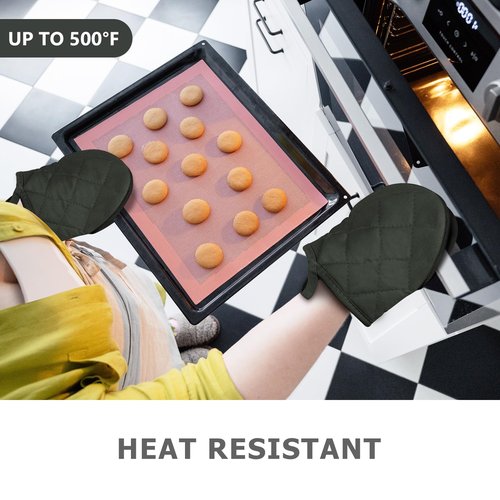 1 Pair Short Oven Mitts, Heat Resistant Silicone Kitchen Mini Oven Mitts for 500 Degrees, Non-Slip Grip Surfaces and Hanging Loop Gloves, Baking Grilling Barbecue Microwave Machine Washable (Gray)