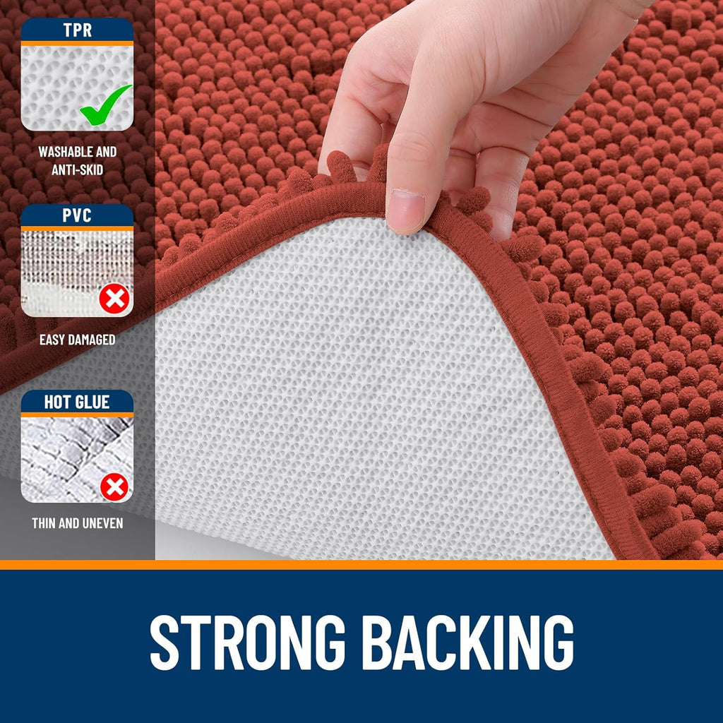 OLANLY Large Chenille Bath Rugs - Soft, Absorbent & Quick-Dry | 40x32 Rustic Terracotta Design
