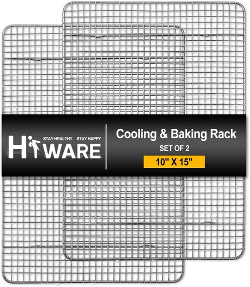 Hiware Cooling Racks for Baking - 2-Pack Stainless Steel Wire | 10" x 15" Oven Safe Cookie Rack