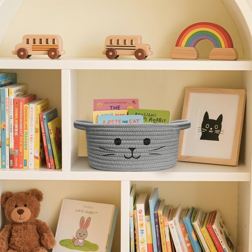 BYLSSNUK 9.8" x 4" Small Cat Toy Basket - Gift Baskets Empty for Baby Shower Baby Baskets for Nursery Cute Woven Rope Storage Basket for Home Decor, Cat Pet toy box, Grey Easter basket, 1Pack