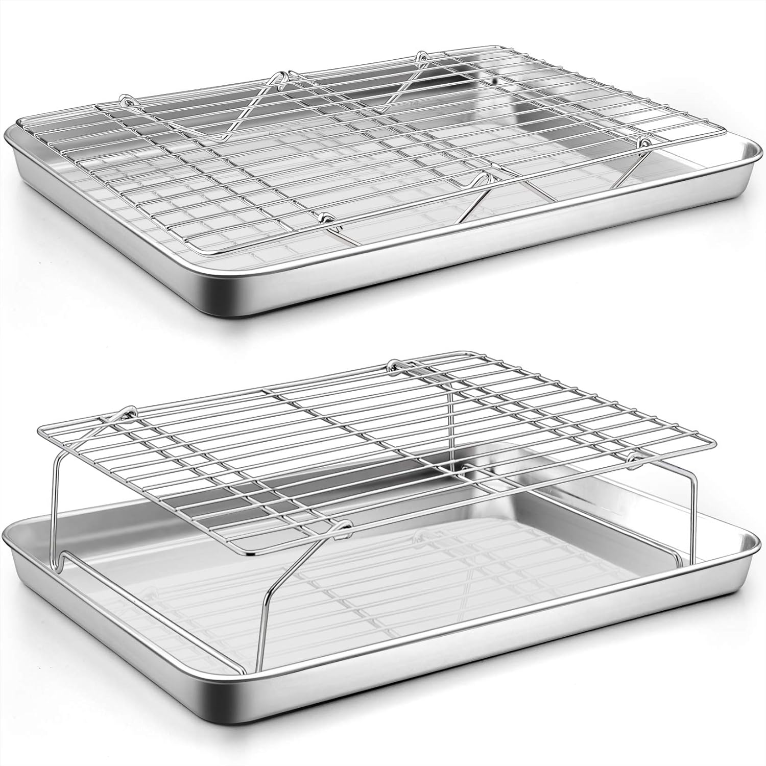 P&P CHEF 16-Inch Stainless Steel Baking Sheet Set - Includes 2 Pans & 2 Cooling Racks, Oven & Dishwasher Safe